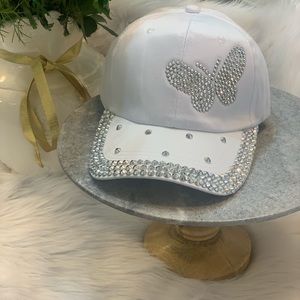 NEW gorgeous white hat with silver butterfly bling